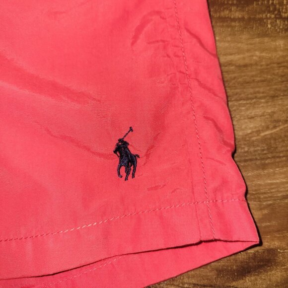 Polo Ralph Lauren Swim Shorts Mens Large Mesh Lined Red Polyester Pockets FLAW - Picture 8 of 16
